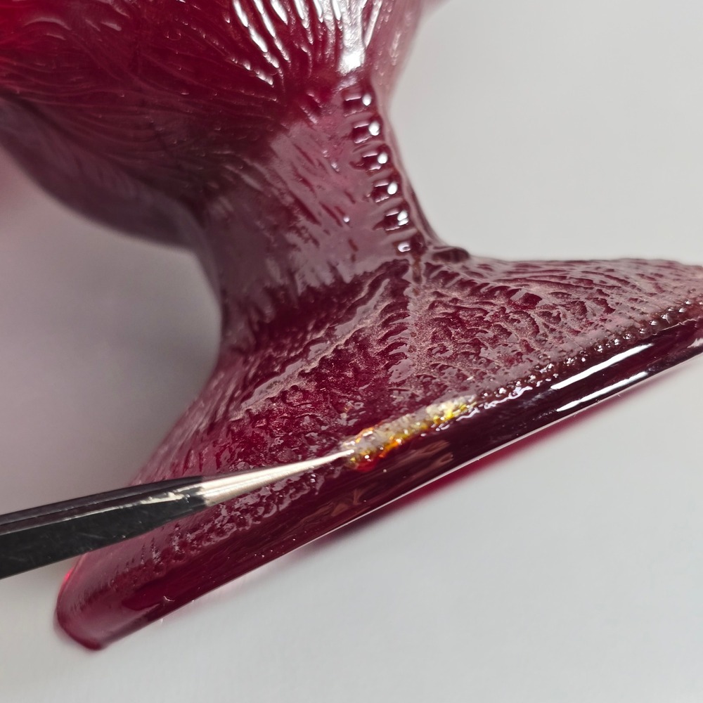 Vintage Ruby Red Slag Glass Rooster Candy Dish Pedestal Covered Compote 2pc - Picture 8 of 14